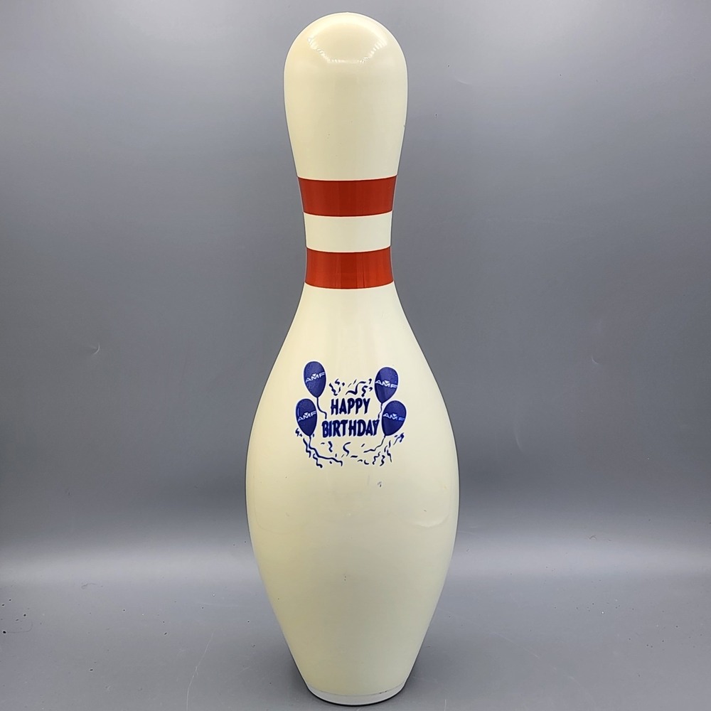 Happy Birthday AMF Bowling Pin Red Stripe Full Size 15" Regulation Bowler Gift